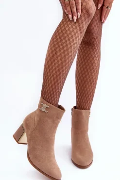 Best Boto Zamszowe Botki Na Słupku Z Ozdobą Beżowe Dwinja