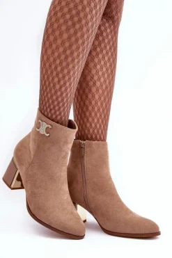 Best Boto Zamszowe Botki Na Słupku Z Ozdobą Beżowe Dwinja