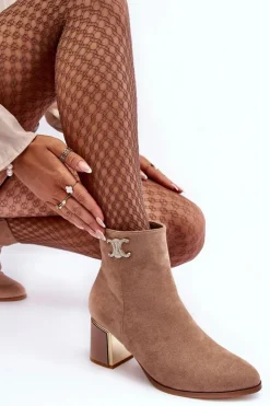 Best Boto Zamszowe Botki Na Słupku Z Ozdobą Beżowe Dwinja