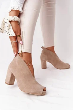 Discount Boto Zamszowe Botki Na Słupku Z Wycięciem Exquisite 1243 Beżowe