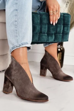 Best Boto Zamszowe Botki Na Słupku Z Wycięciem Exquisite 1231 Cappuccino