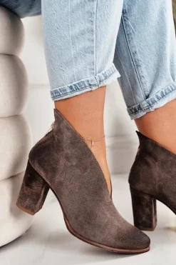 Best Boto Zamszowe Botki Na Słupku Z Wycięciem Exquisite 1231 Cappuccino