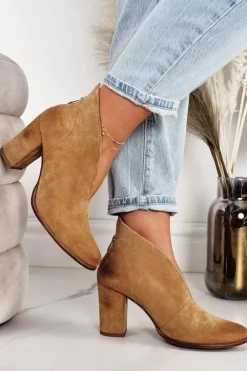 Boto Botki Wiosenne|Botki Na Słupku*Zamszowe Botki Na Słupku Z Wycięciem Exquisite 1231 Rude