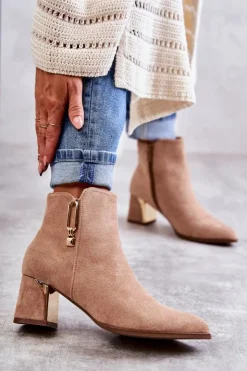 Discount Boto Zamszowe Botki Na Słupku Z Ozdobą Beżowe Erine