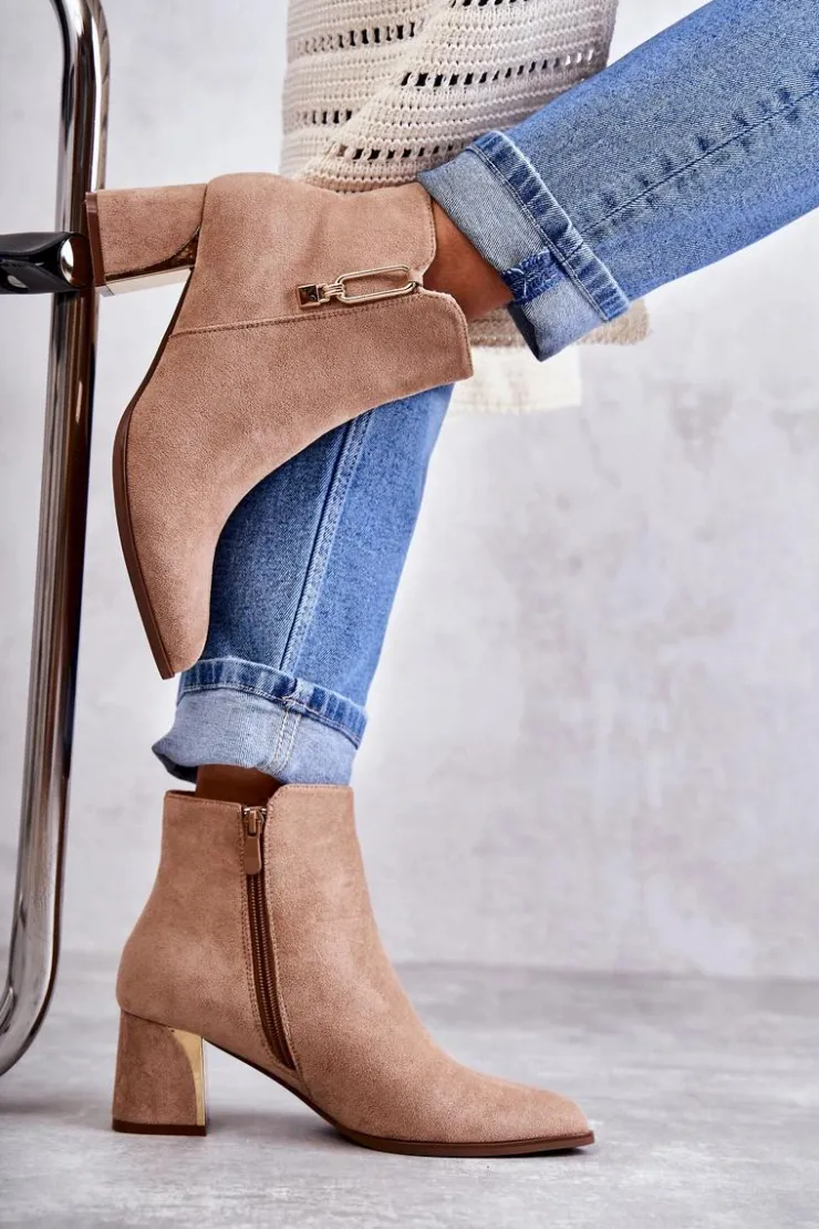 Discount Boto Zamszowe Botki Na Słupku Z Ozdobą Beżowe Erine