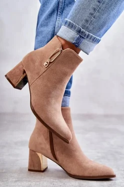 Discount Boto Zamszowe Botki Na Słupku Z Ozdobą Beżowe Erine