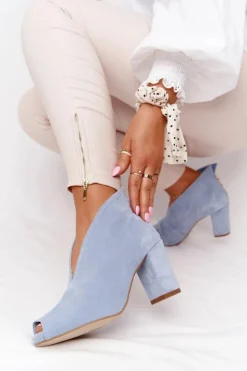 Damskie Boto Zamszowe Botki Na Słupku Z Wycięciem Exquisite 1243 Błękitne