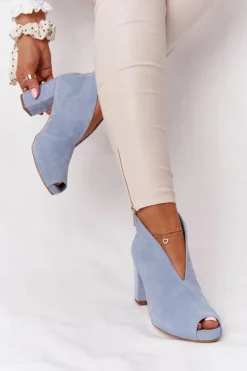 Damskie Boto Zamszowe Botki Na Słupku Z Wycięciem Exquisite 1243 Błękitne