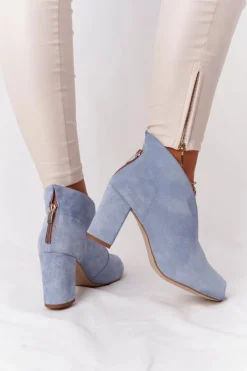 Damskie Boto Zamszowe Botki Na Słupku Z Wycięciem Exquisite 1243 Błękitne
