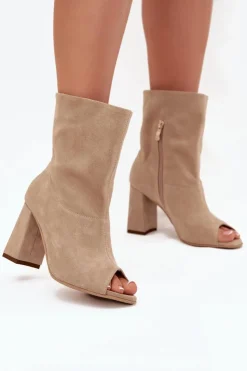 Boto Botki Na Słupku|Brązowe I Beżowe Botki*Zamszowe Botki Na Słupku Z Odkrytymi Palcami Zazoo 3830 Beżowe
