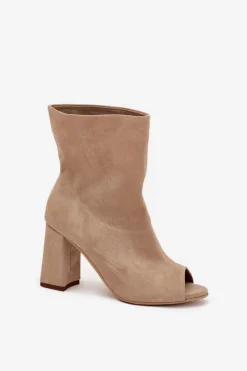 Boto Botki Na Słupku|Brązowe I Beżowe Botki*Zamszowe Botki Na Słupku Z Odkrytymi Palcami Zazoo 3830 Beżowe