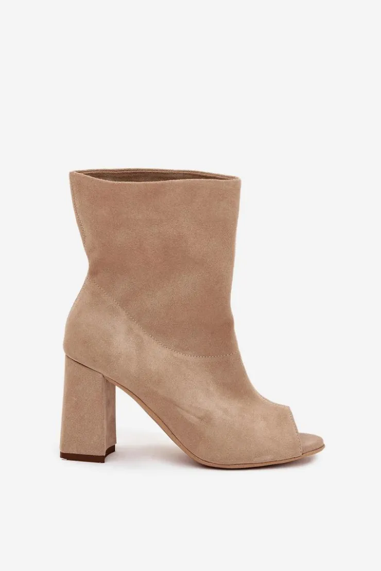 Boto Botki Na Słupku|Brązowe I Beżowe Botki*Zamszowe Botki Na Słupku Z Odkrytymi Palcami Zazoo 3830 Beżowe