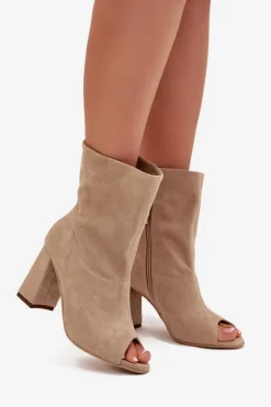 Boto Botki Na Słupku|Brązowe I Beżowe Botki*Zamszowe Botki Na Słupku Z Odkrytymi Palcami Zazoo 3830 Beżowe