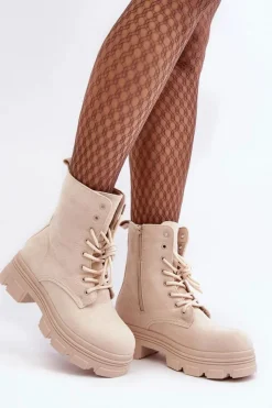 Boto Zamszowe Botki Na Suwak Beżowe Marley