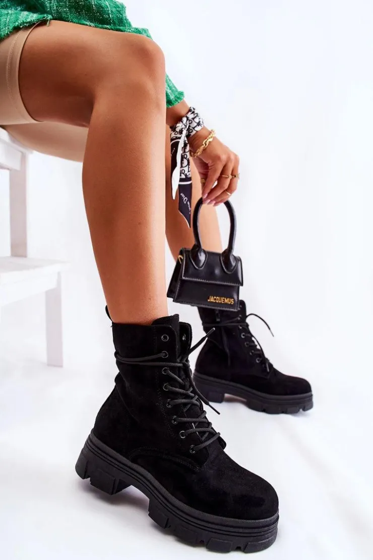 Boto Botki Sznurowane|Czarne Botki*Zamszowe Botki Na Suwak Czarne Marley