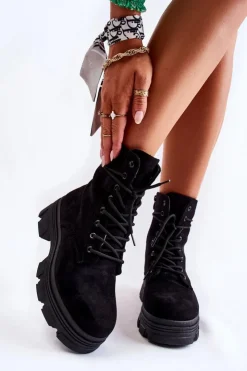 Boto Botki Sznurowane|Czarne Botki*Zamszowe Botki Na Suwak Czarne Marley