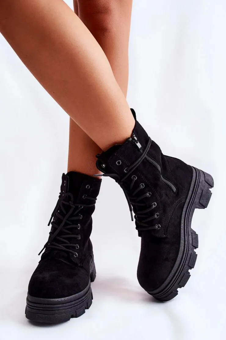 Boto Botki Sznurowane|Czarne Botki*Zamszowe Botki Na Suwak Czarne Marley