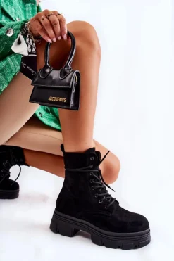 Boto Botki Sznurowane|Czarne Botki*Zamszowe Botki Na Suwak Czarne Marley