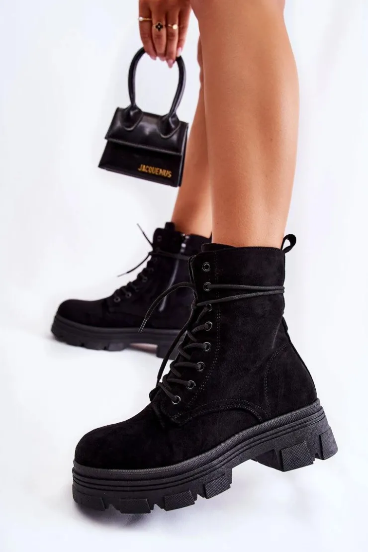 Boto Botki Sznurowane|Czarne Botki*Zamszowe Botki Na Suwak Czarne Marley