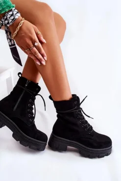 Boto Botki Sznurowane|Czarne Botki*Zamszowe Botki Na Suwak Czarne Marley