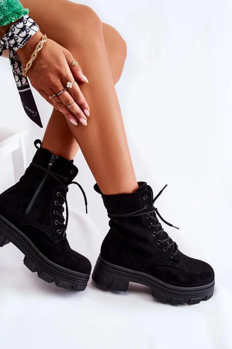 Boto Botki Sznurowane|Czarne Botki*Zamszowe Botki Na Suwak Czarne Marley