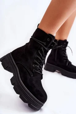 Boto Botki Sznurowane|Czarne Botki*Zamszowe Botki Na Suwak Czarne Marley