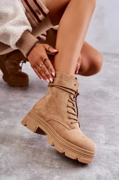 Damskie Boto Zamszowe Botki Na Suwak Camel Marley