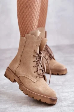 Boto Botki Wiosenne|Botki Sznurowane*Zamszowe Botki Na Suwak Nicole 2754 Beżowe