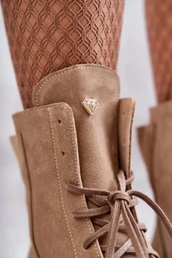 Boto Botki Wiosenne|Botki Sznurowane*Zamszowe Botki Na Suwak Nicole 2754 Beżowe