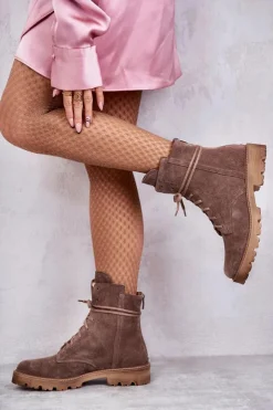 Damskie Boto Zamszowe Botki Na Suwak Nicole 2754 Brązowe