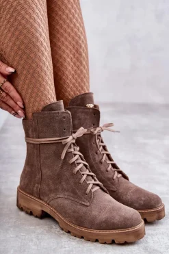 Damskie Boto Zamszowe Botki Na Suwak Nicole 2754 Brązowe