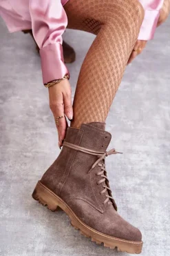 Damskie Boto Zamszowe Botki Na Suwak Nicole 2754 Brązowe