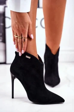 Outlet GOE Zamszowe Botki Na Szpilce GG2N3033 Czarne