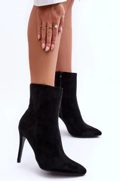 Damskie Boto Zamszowe Botki Na Szpilce Czarne Eberpia
