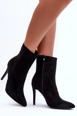 Damskie Boto Zamszowe Botki Na Szpilce Czarne Eberpia