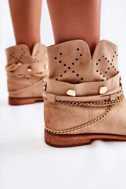 Damskie Boto Zamszowe Botki Na Ukrytym Koturnie Beżowe Verine