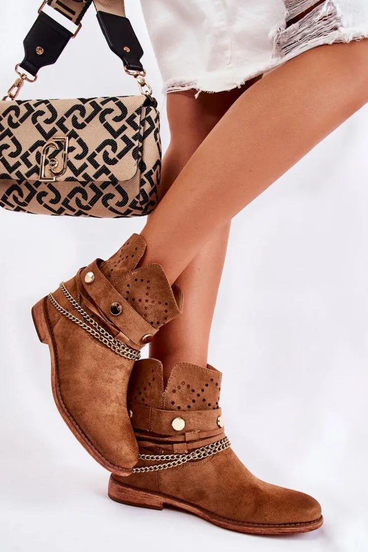 Outlet Boto Zamszowe Botki Na Ukrytym Koturnie Brązowe Verine