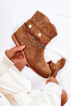 Outlet Boto Zamszowe Botki Na Ukrytym Koturnie Brązowe Verine