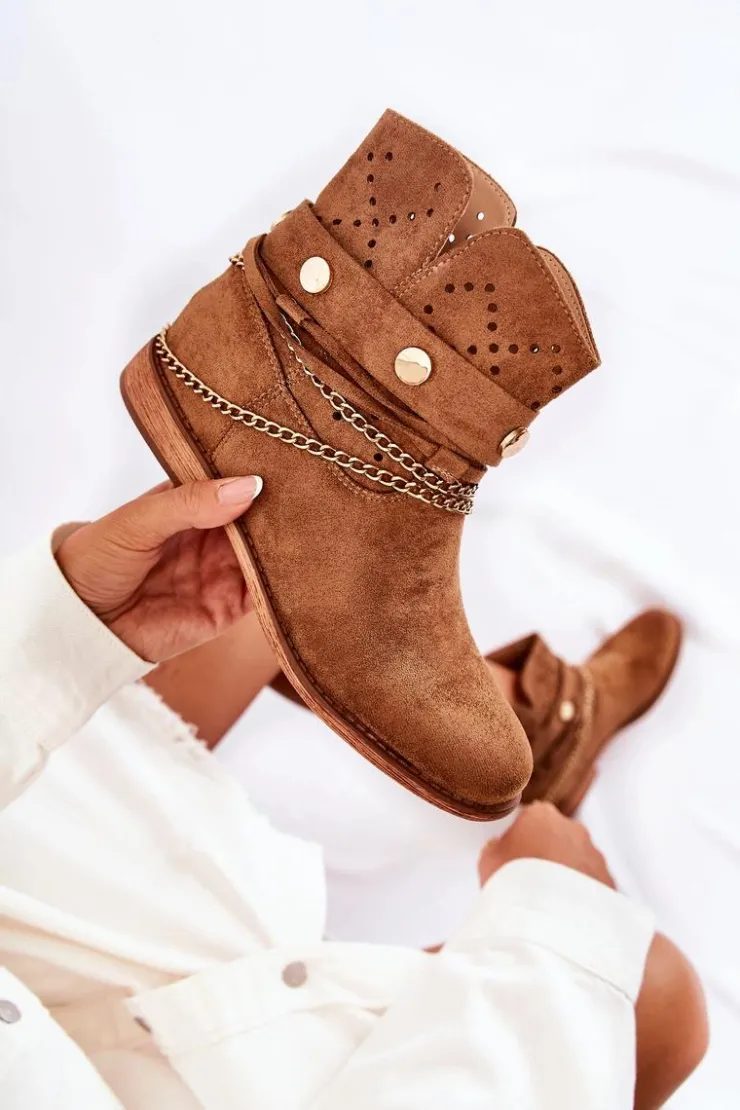 Outlet Boto Zamszowe Botki Na Ukrytym Koturnie Brązowe Verine