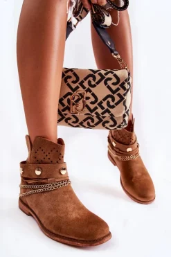 Outlet Boto Zamszowe Botki Na Ukrytym Koturnie Brązowe Verine