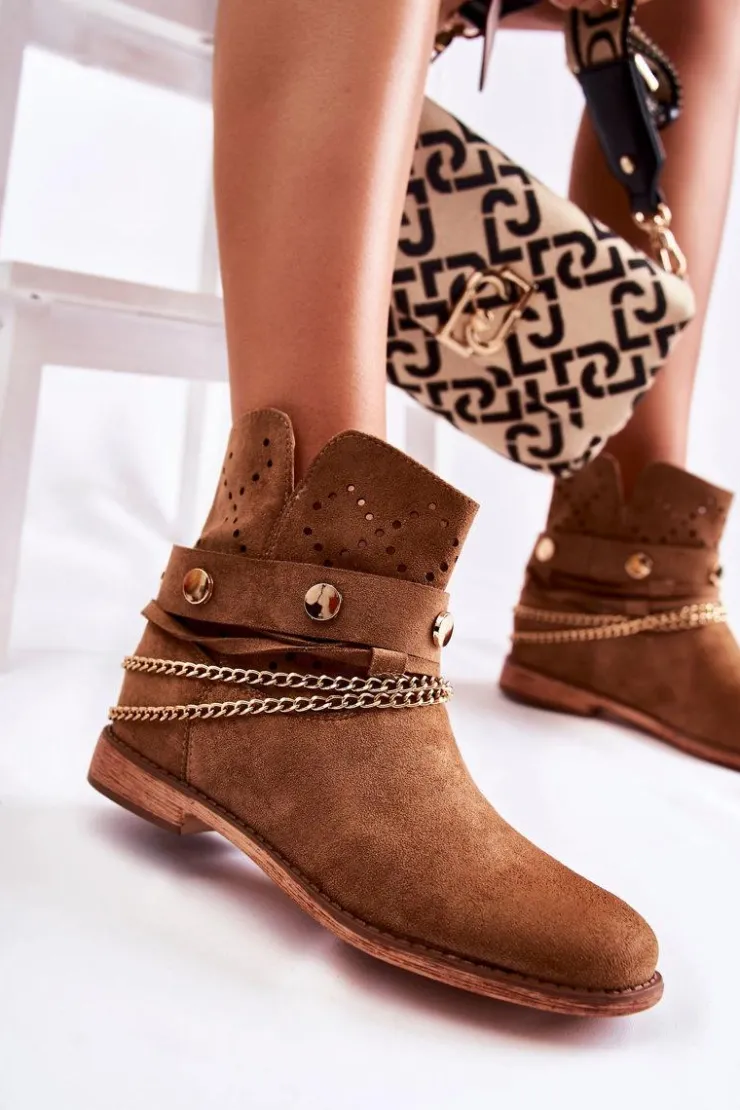 Outlet Boto Zamszowe Botki Na Ukrytym Koturnie Brązowe Verine