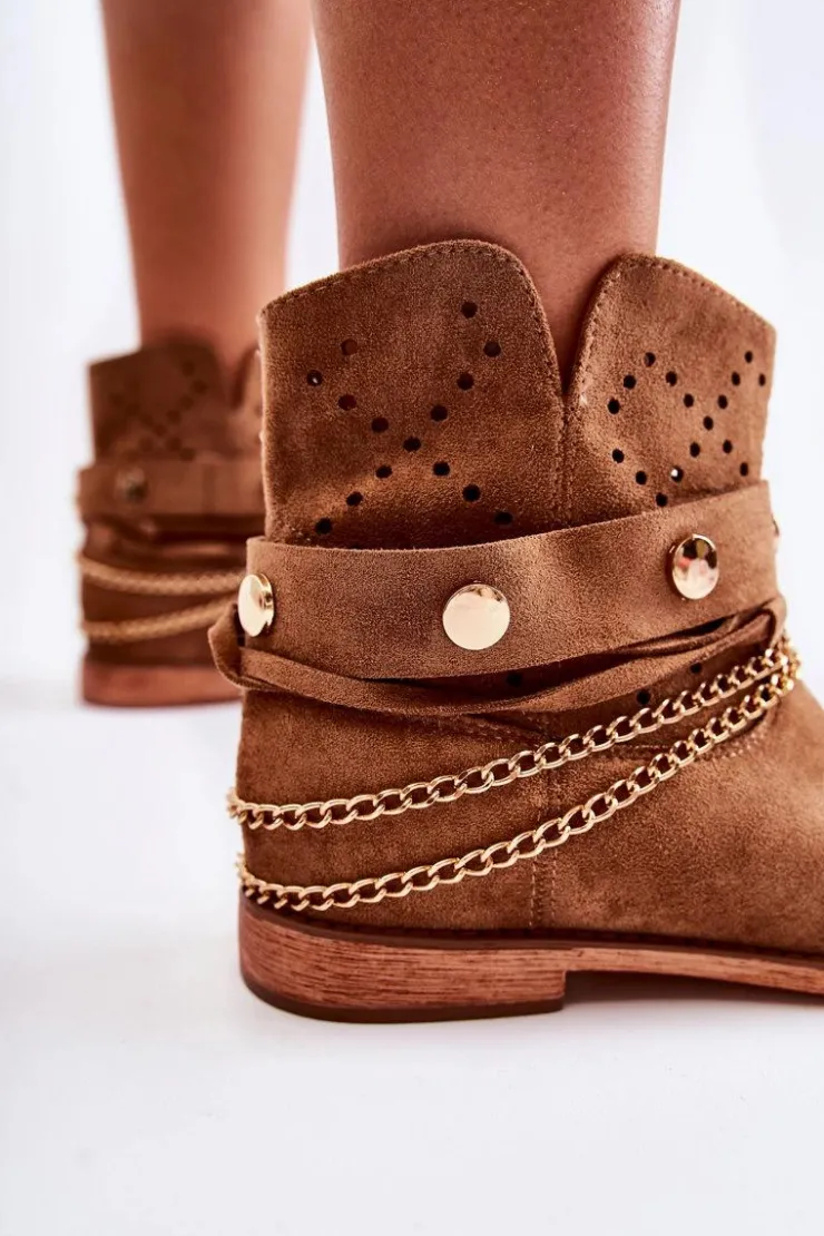 Outlet Boto Zamszowe Botki Na Ukrytym Koturnie Brązowe Verine