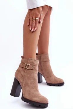 Online Boto Zamszowe Botki Na Wysokim Słupku Beżowe Liani