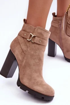 Online Boto Zamszowe Botki Na Wysokim Słupku Beżowe Liani