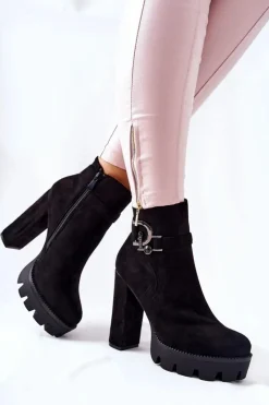 Discount Boto Zamszowe Botki Na Wysokim Obcasie Czarne Dianne