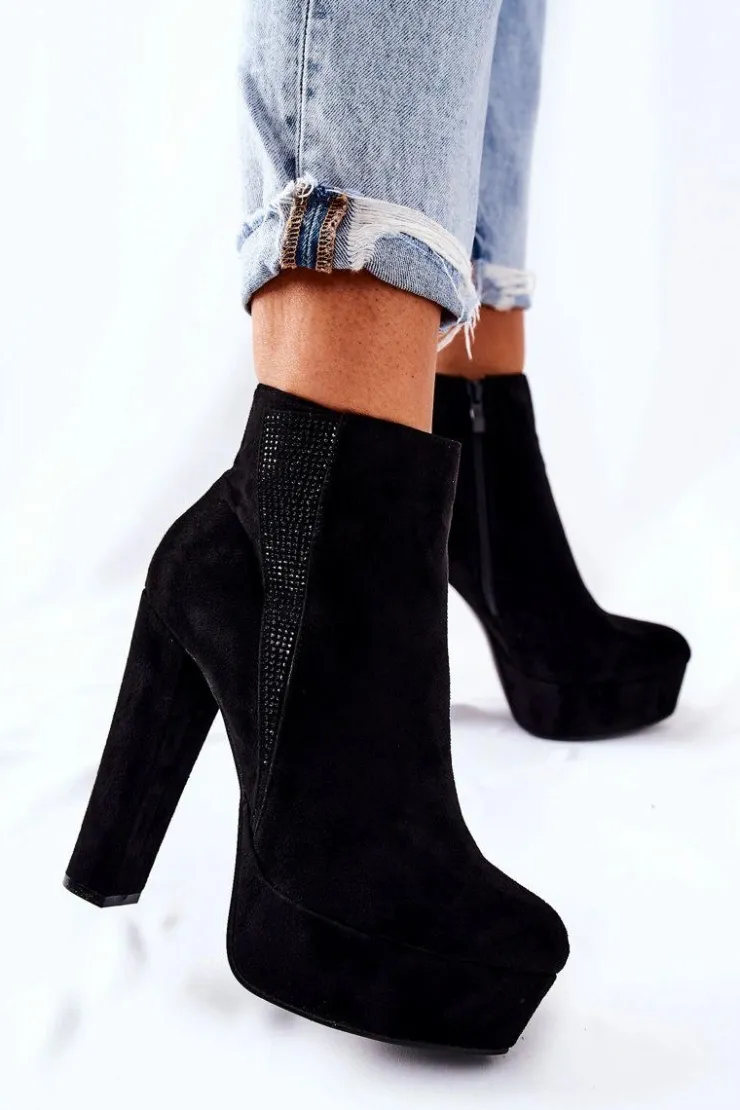 Outlet Boto Zamszowe Botki Na Wysokim Obcasie Czarne Sarsea