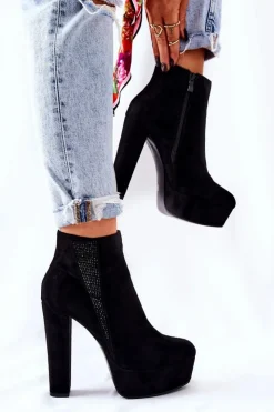 Outlet Boto Zamszowe Botki Na Wysokim Obcasie Czarne Sarsea