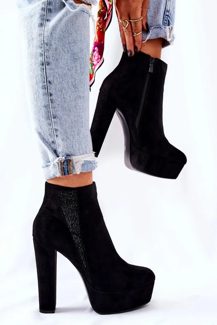 Outlet Boto Zamszowe Botki Na Wysokim Obcasie Czarne Sarsea