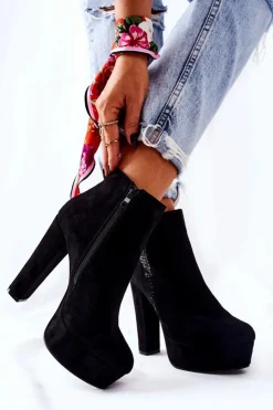 Outlet Boto Zamszowe Botki Na Wysokim Obcasie Czarne Sarsea