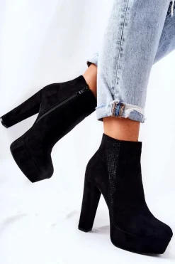 Outlet Boto Zamszowe Botki Na Wysokim Obcasie Czarne Sarsea